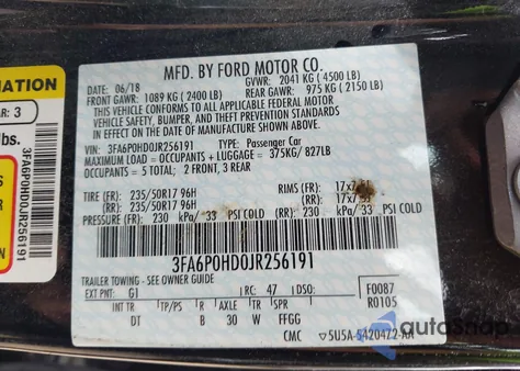2018 Ford Fusion Se z USA, uszkodzony, nr VIN 3FA6P0HD0JR256191